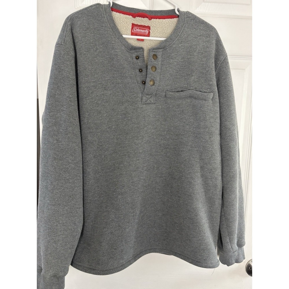Coleman Men's XL Sherpa Lined‎ Heavy Weight Waffle Knit Pullover Gray Henley